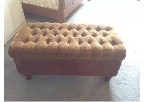 Gold fabric padded bench